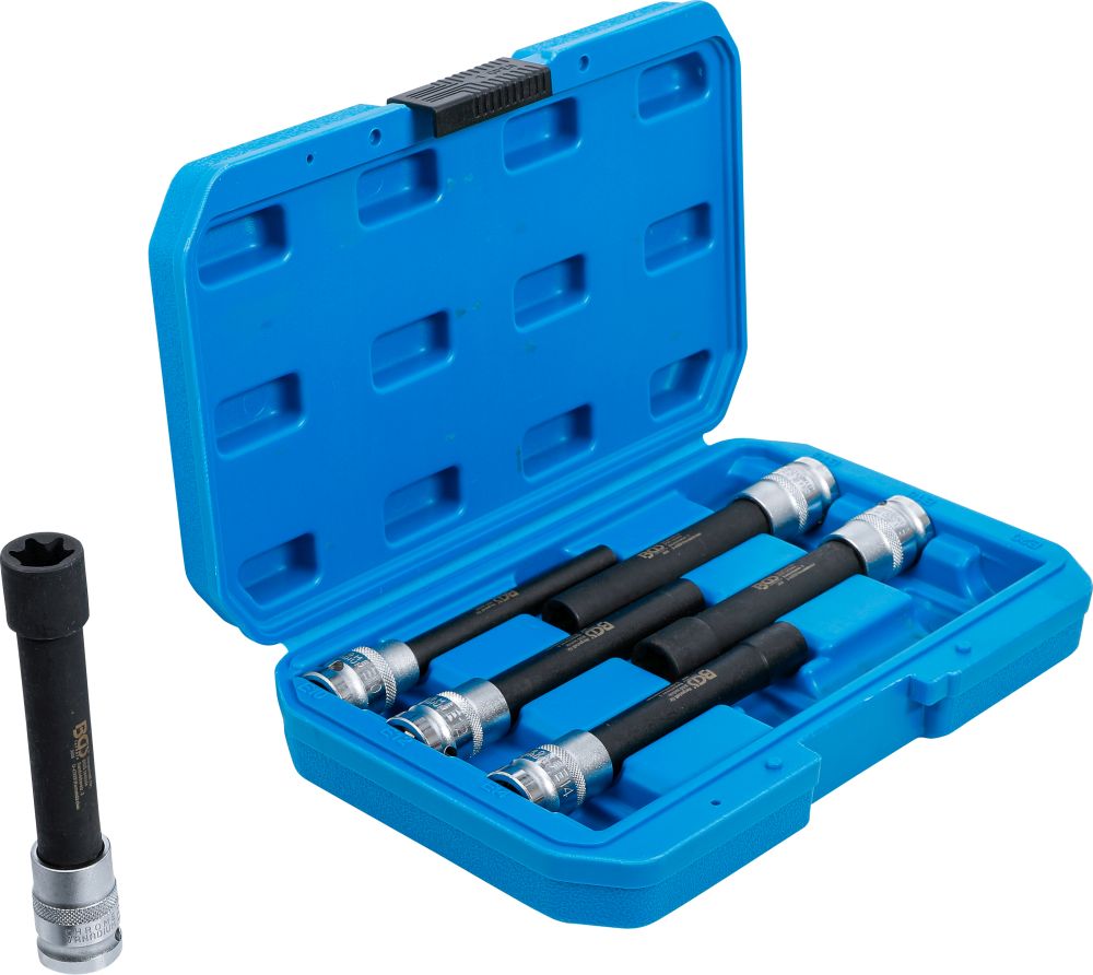 BGS Steckschlüssel-Einsatz-Satz E-Profil, extra lang | Antrieb Innenvierkant 12,5 mm (1/2") | SW E1