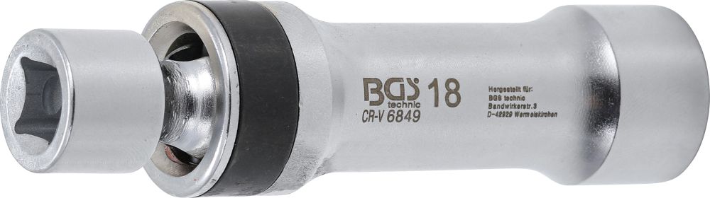 BGS Zündkerzen-Gelenkeinsatz Zwölfkant mit Haltefeder | Antrieb Innenvierkant 10 mm (3/8") | SW 18