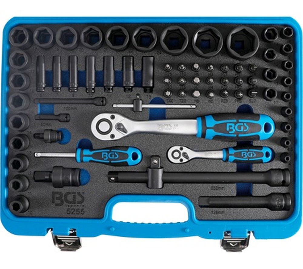BGS Kraft-Steckschlüssel-Satz Sechskant | 6,3 mm (1/4") + 12,5 mm (1/2") | 69-tlg.