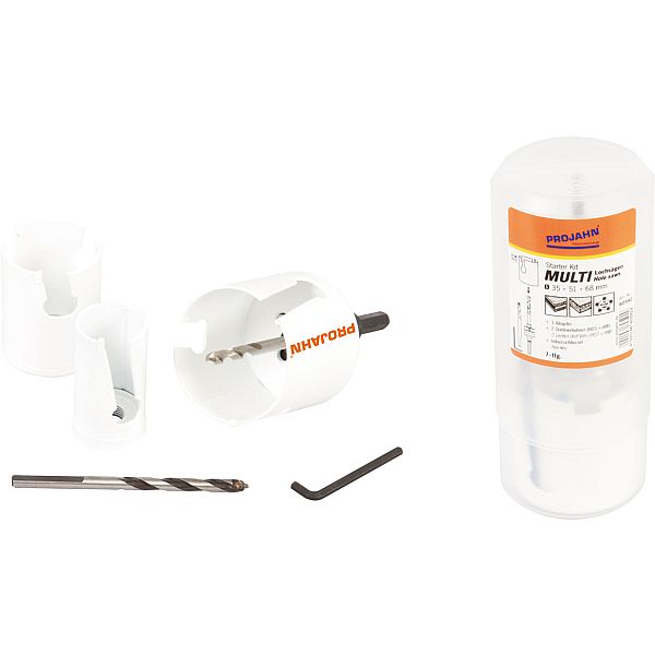 Starter Kit im Blister bestehend aus den TCT-Lochsägen: 68, 51 und 35 1 x Adapter, 2 x Zentrierbohr