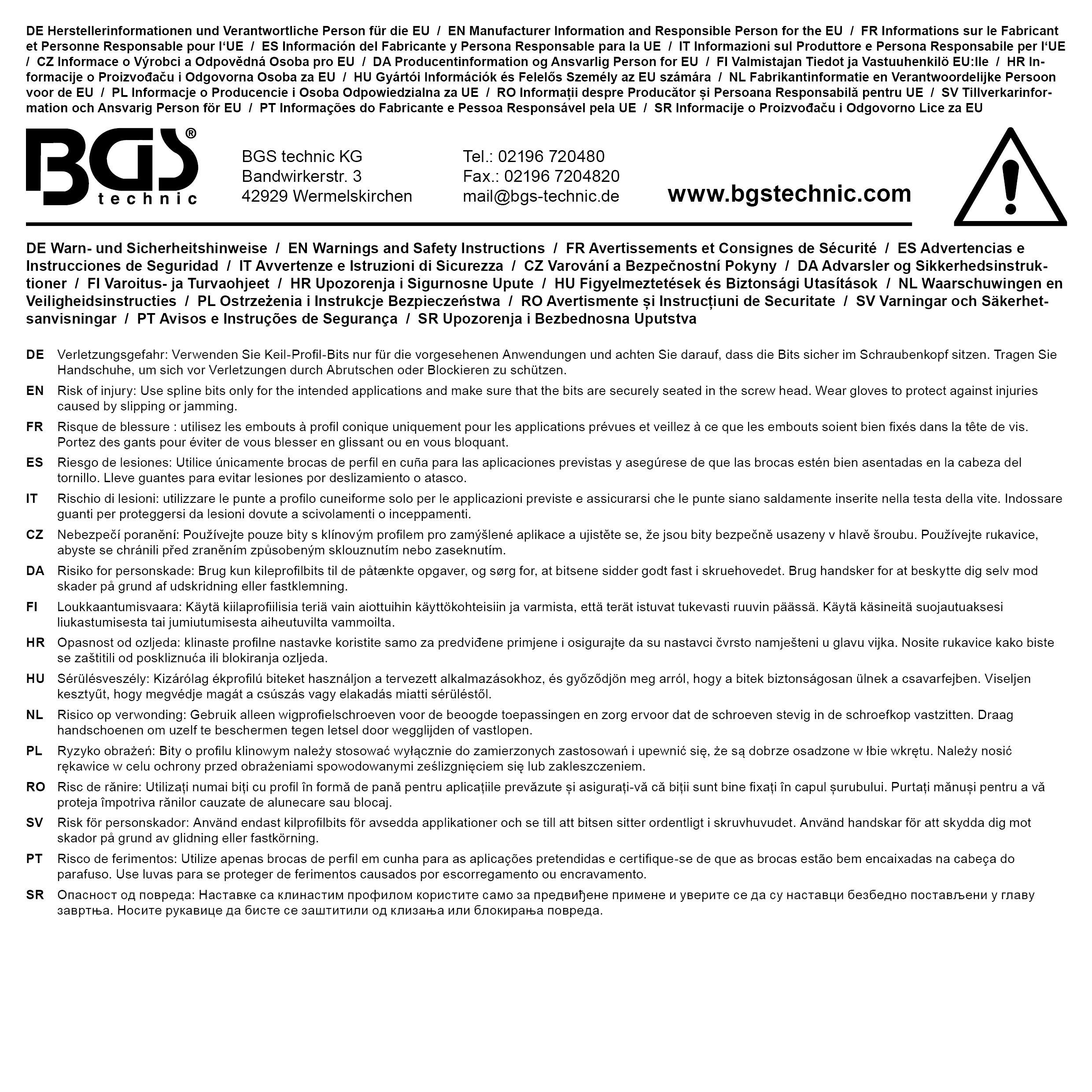 BGS Bit-Einsatz | Länge 100 mm | Antrieb Innenvierkant 12,5 mm (1/2") | Keil-Profil (für RIBE) M10
