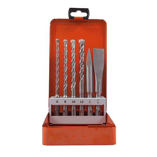 Hammerbohrer Meissel Set 6-tlg. (4Plus Ø 6, 8, 10, 12 mm, Spitz-, Flachmeissel)