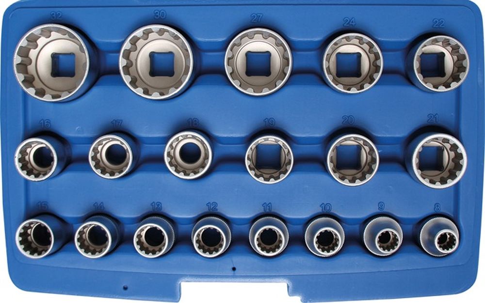 BGS Steckschlüssel-Einsatz-Satz Gear Lock | Antrieb Innenvierkant 12,5 mm (1/2") | 19-tlg.