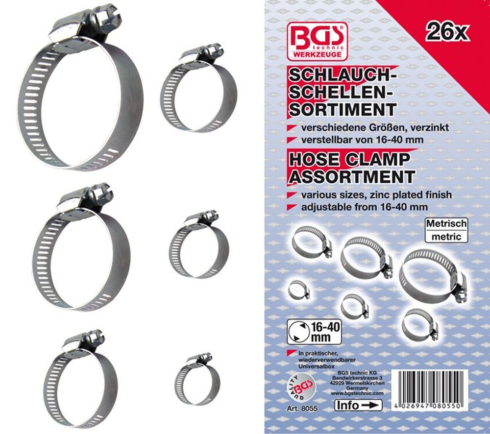 BGS Schlauchklemmen-Sortiment | Ø 16 - 40 mm | 26-tlg.