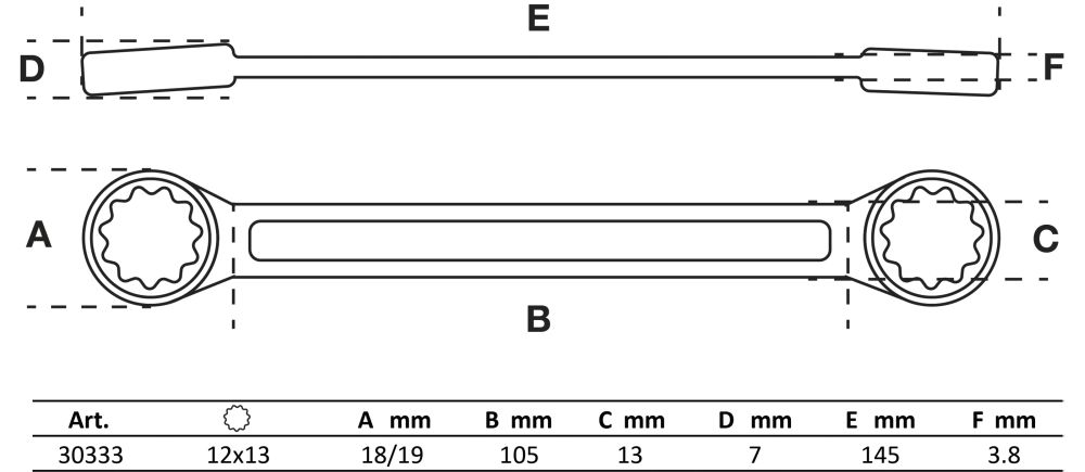 BGS Doppel-Ringschlüssel | extra flach | SW 12 x 13 mm
