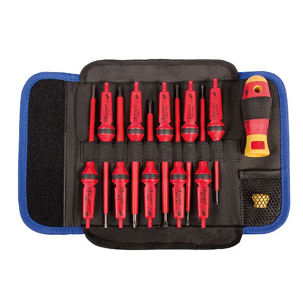 VDE Wechselklingen-Schraubendreher-Satz 12-teilig (Schlitz+PH+PZ+TX) In Rolltasche