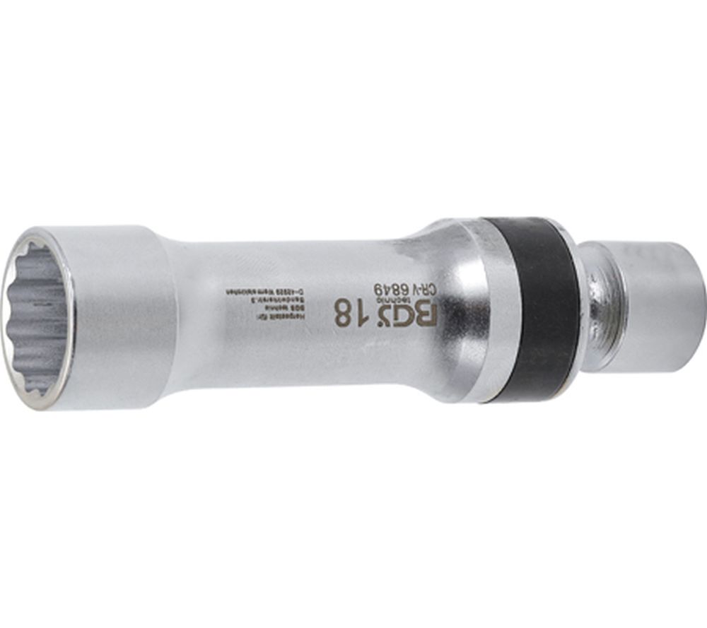 BGS Zündkerzen-Gelenkeinsatz Zwölfkant mit Haltefeder | Antrieb Innenvierkant 10 mm (3/8") | SW 18