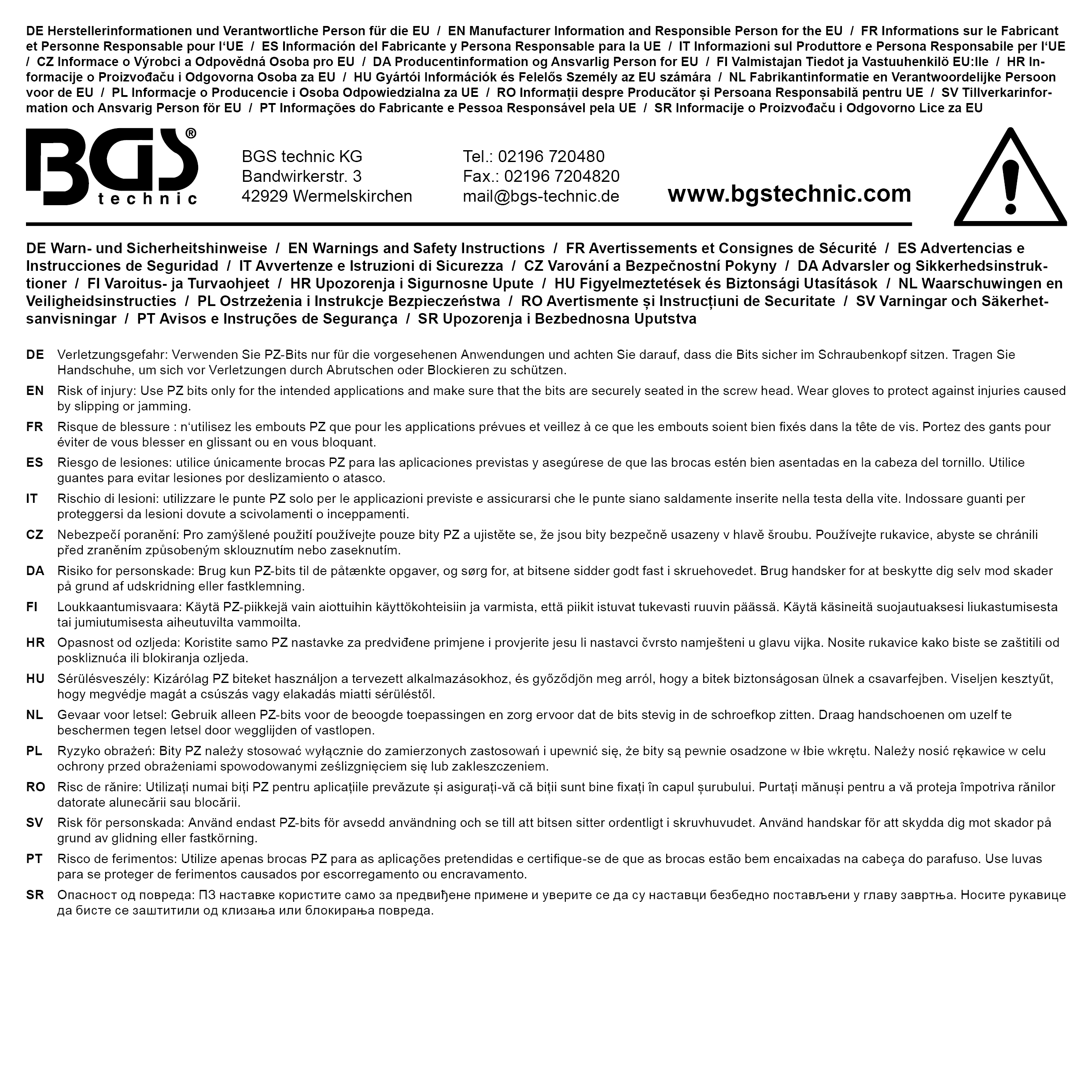 BGS Bit | Antrieb Außensechskant 8 mm (5/16") | Kreuzschlitz PZ3