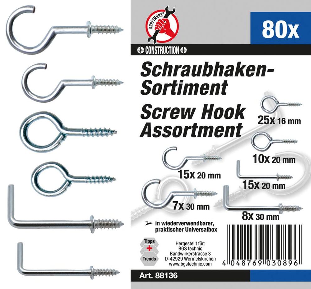 BGS Diy Schraubhaken-Sortiment | 80-tlg.