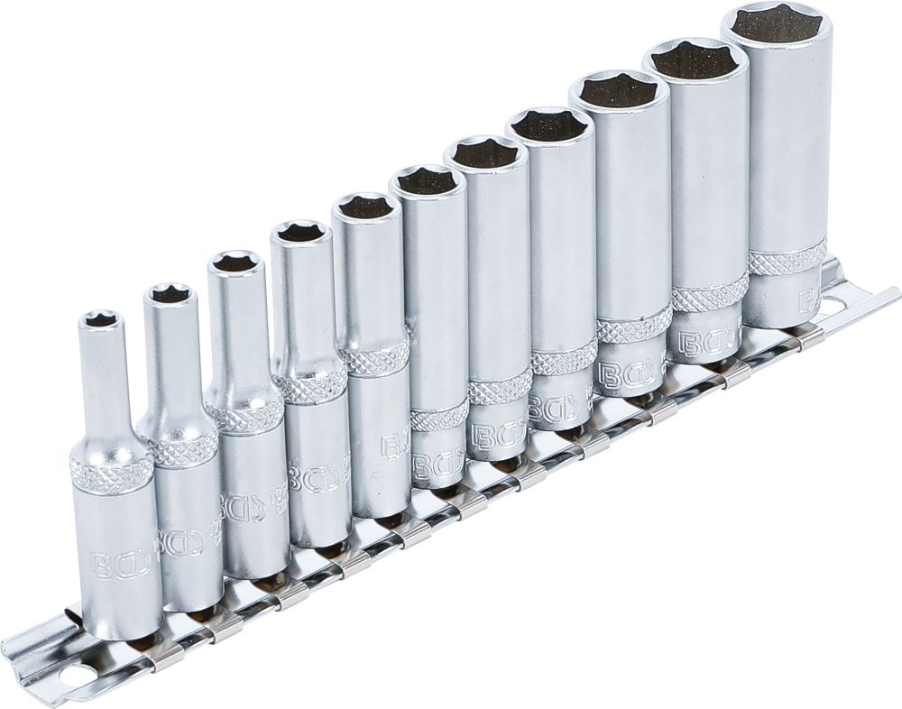 BGS Steckschlüssel-Einsatz-Satz Sechskant, tief | Antrieb Innenvierkant 6,3 mm (1/4") | SW 4 - 13 m