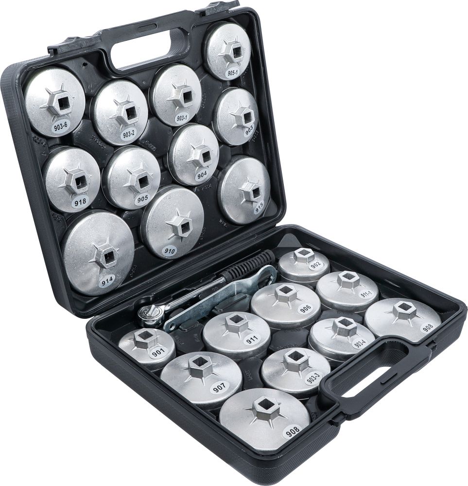 BGS Diy Ölfilterschlüssel-Satz | Aluminium-Druckguss | Antrieb Innenvierkant 12,5 mm (1/2") | 23-tl