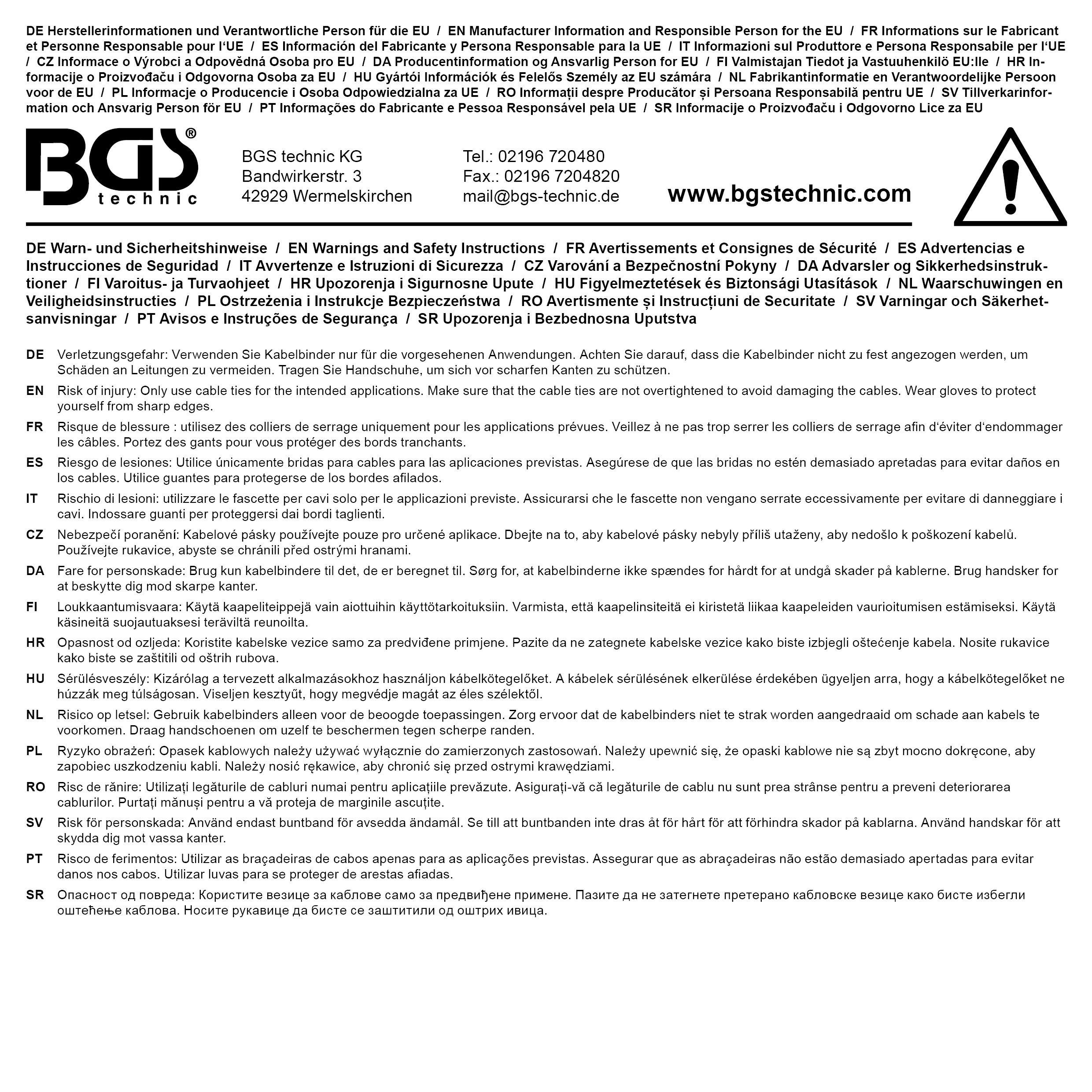 BGS Diy Kabelbinder-Sortiment | schwarz | 7,6 x 500 mm | 20-tlg.