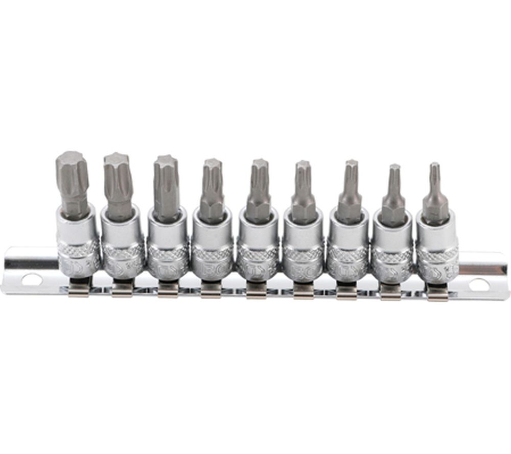 BGS Bit-Einsatz-Satz | Antrieb Innenvierkant 6,3 mm (1/4") | T-Profil (für Torx) T10 - T50 | 9-tlg.