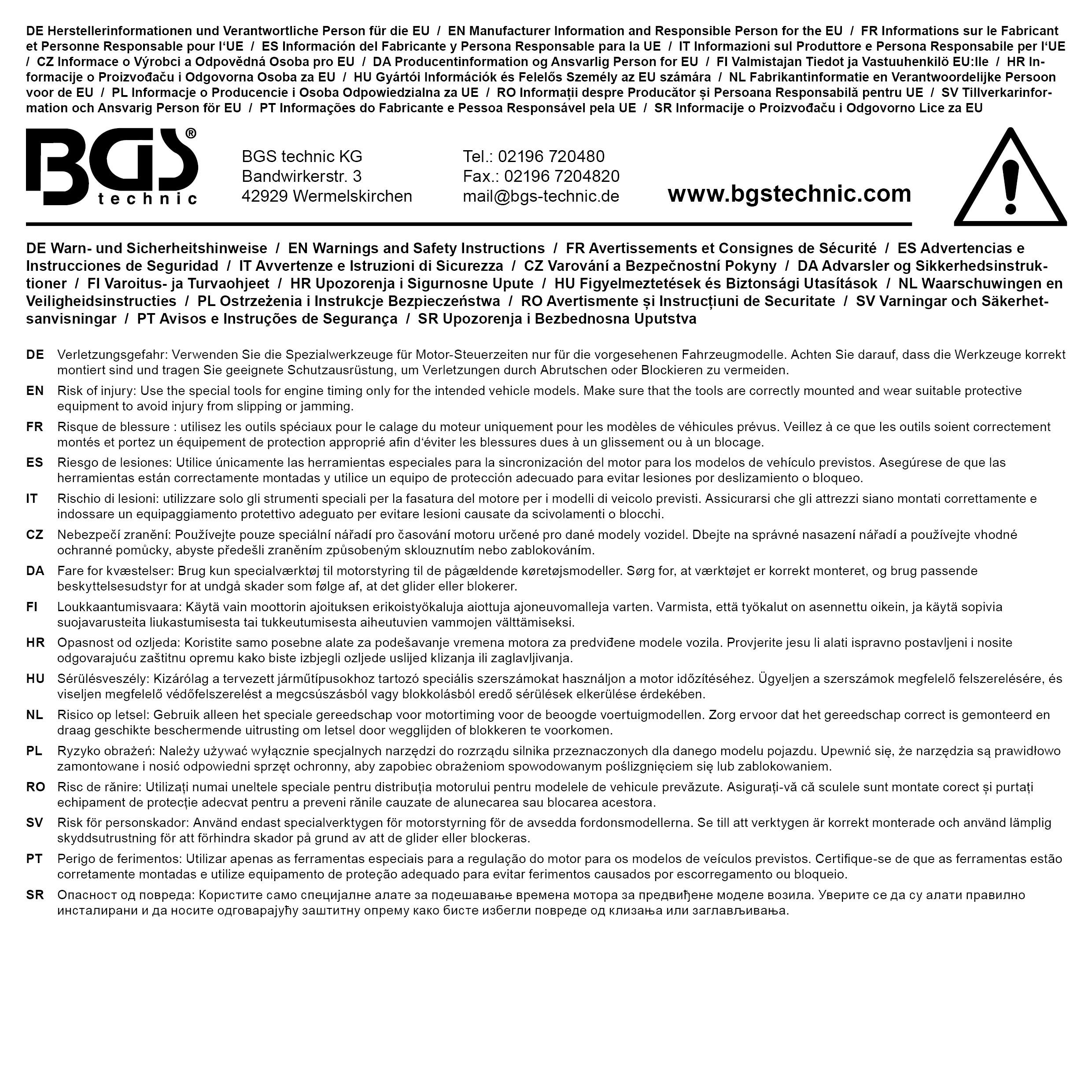 BGS Werkstattwageneinlage 1/6: Nockenwellen-Arretierwerkzeug-Satz | für Alfa Romeo 147 1.6 105 PS