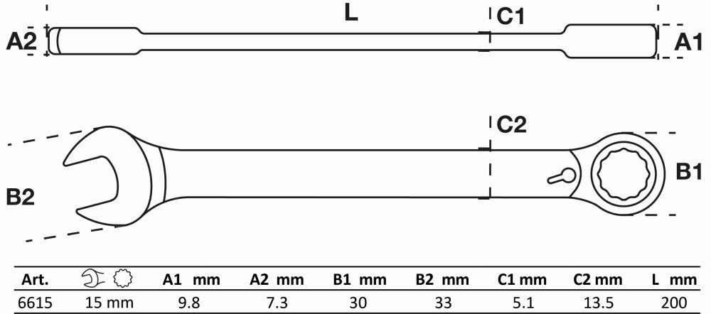 BGS Ratschenring-Maulschlüssel | umschaltbar | SW 15 mm