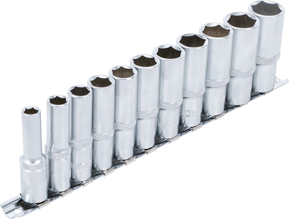 BGS Steckschlüssel-Einsatz-Satz Sechskant, tief | Antrieb Innenvierkant 10 mm (3/8") | SW 8 - 19 mm