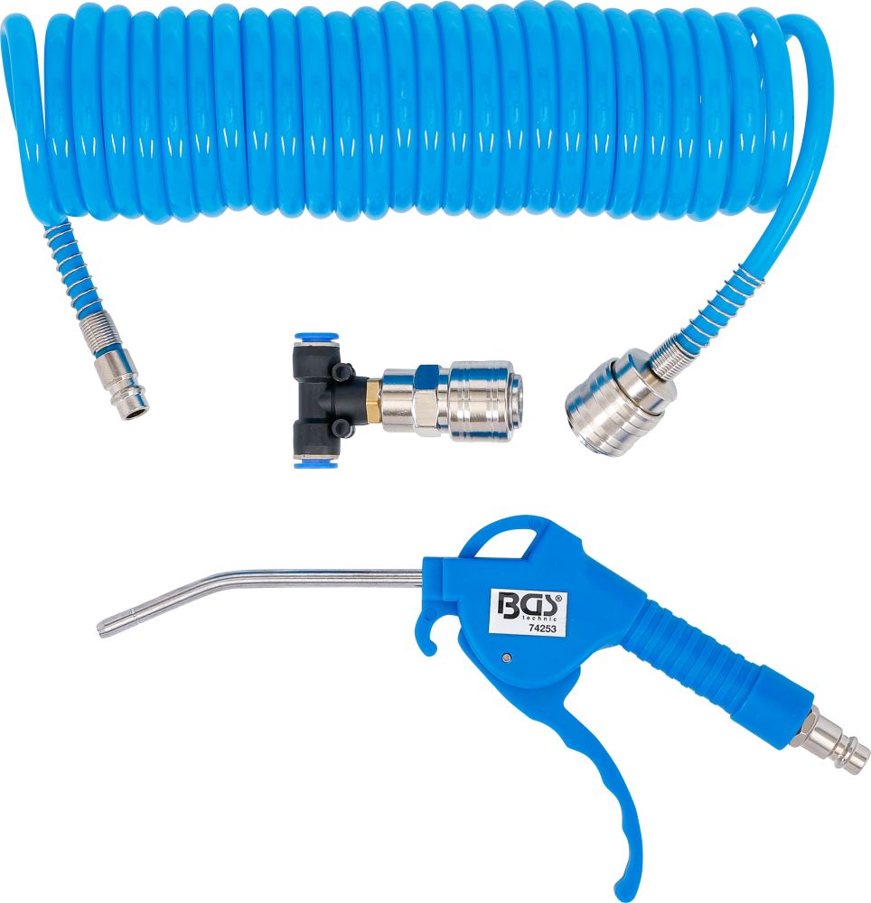 BGS Druckluft-Ausblaspistole | mit Druckluft-Spiralschlauch und T-Verbinder