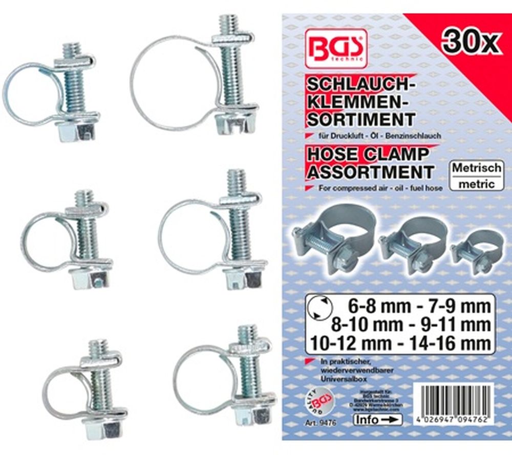 BGS Schlauchklemmen-Sortiment | Ø 6 - 16 mm | 30-tlg.