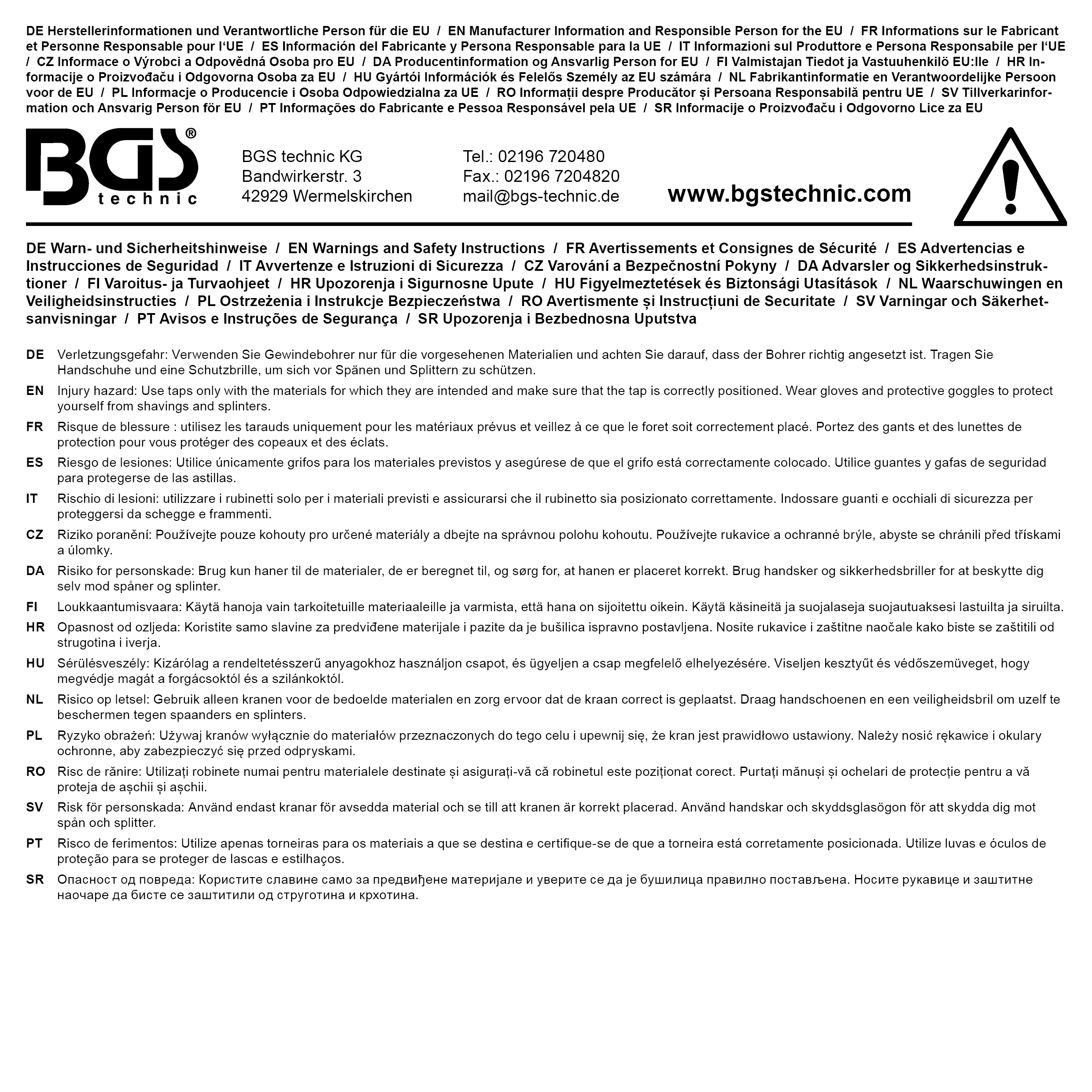 BGS STI-Einschnitt-Gewindebohrer | HSS-G | M12 x 1,75 mm
