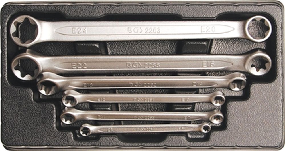 BGS Doppel-Ringschlüssel-Satz mit E-Profil-Ringköpfen | SW E6 x E8 - E20 x E24 | 6-tlg.