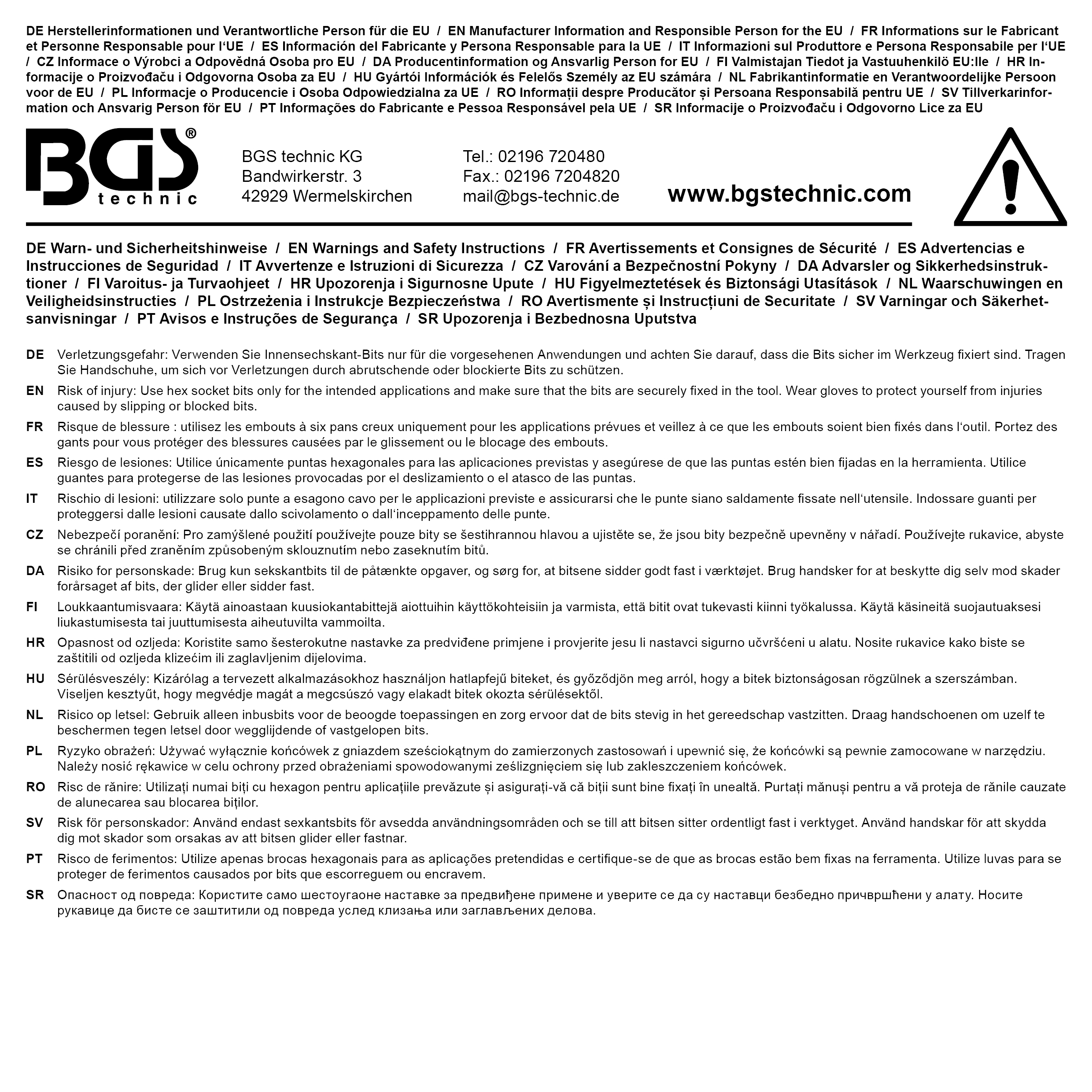 BGS Bit-Einsatz | Länge 100 mm | Antrieb Innenvierkant 12,5 mm (1/2") | Innensechskant 6 mm