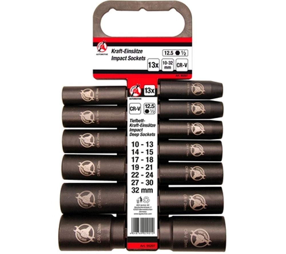 BGS Diy Kraft-Steckschlüssel-Einsatz-Satz | Antrieb 12,5 mm (1/2") | SW 10 - 32 mm | 13-tlg.