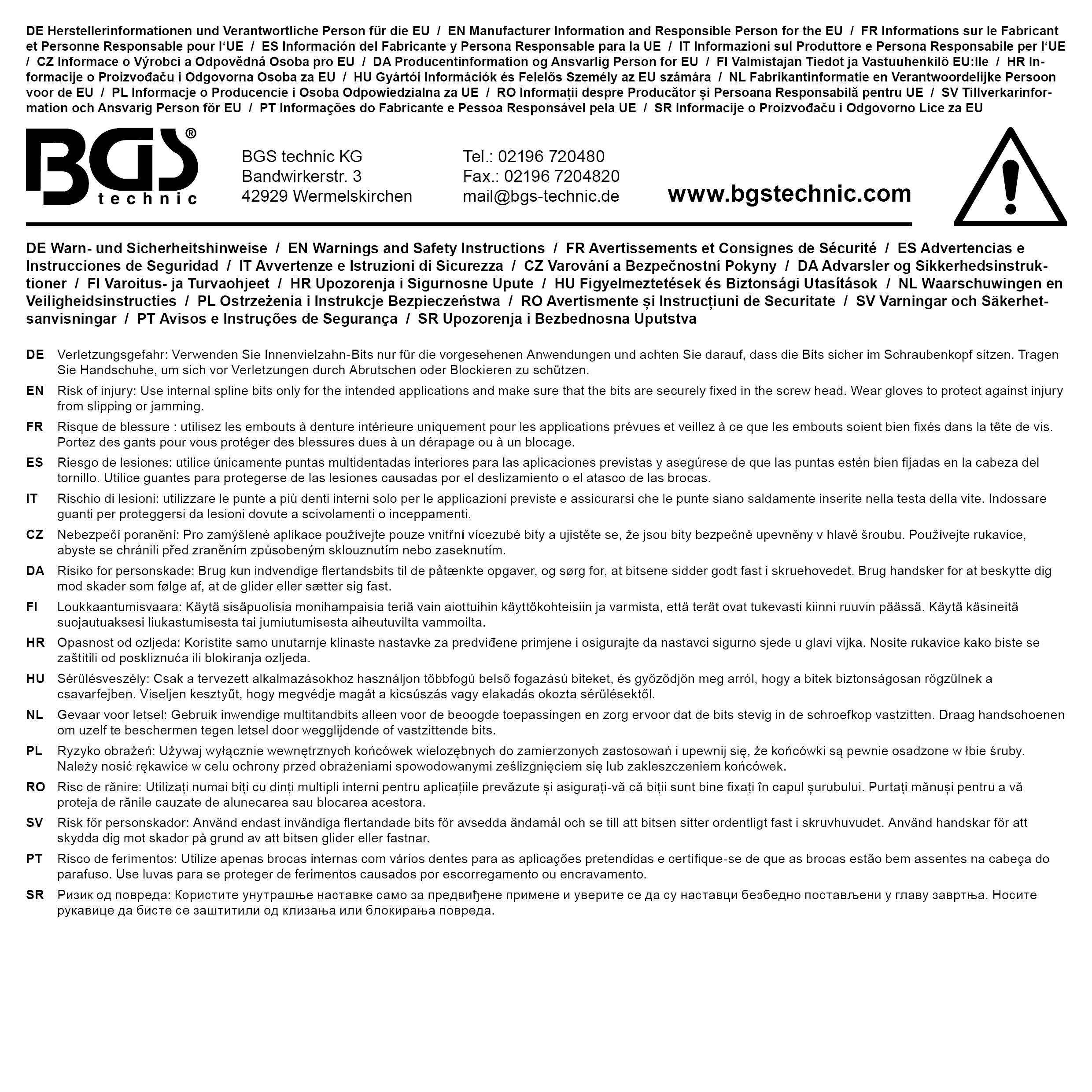 BGS Kraft-Bit-Einsatz | Länge 75 mm | Antrieb Innenvierkant 12,5 mm (1/2") | Innenvielzahn (für XZN