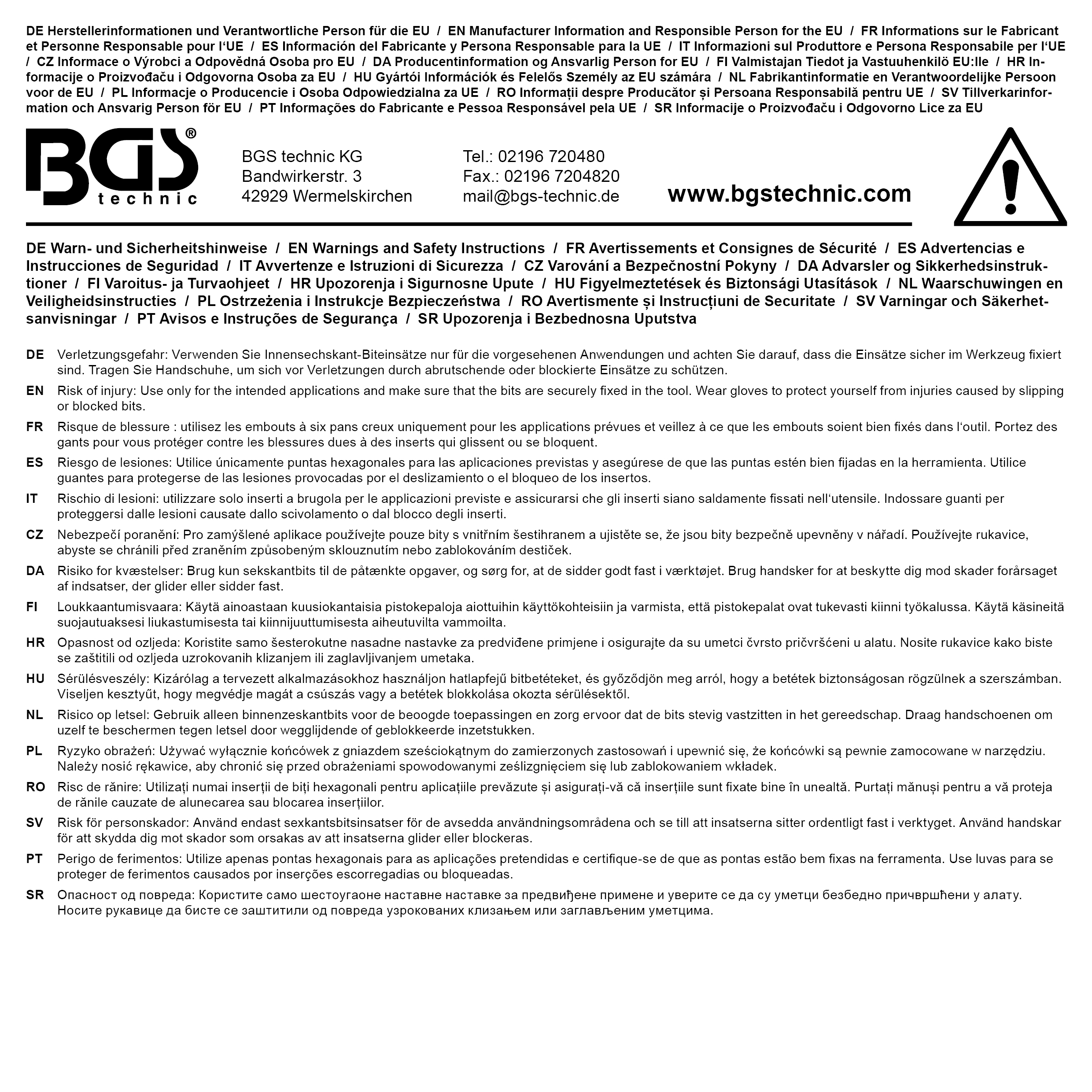 BGS Bit-Einsatz | Antrieb Innenvierkant 6,3 mm (1/4") | Innensechskant 4 mm