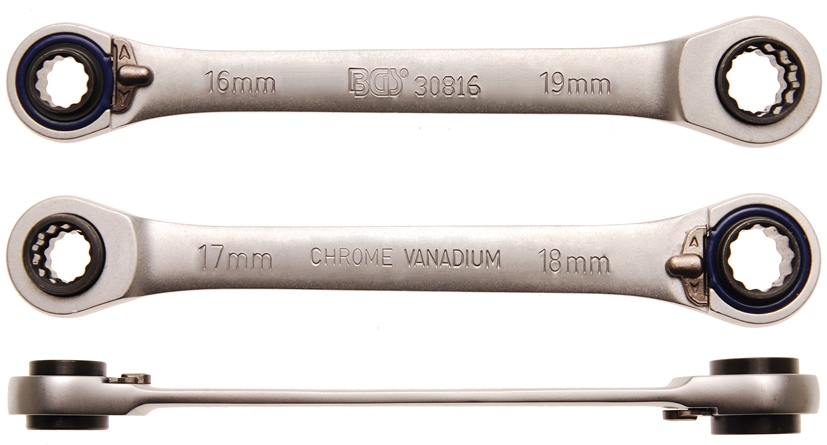 Ratschen-Ringschlüssel "4 in 1" - SW 16x17, 18x19 mm