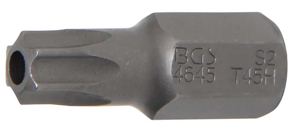 BGS Bit | Länge 30 mm | Antrieb Außensechskant 10 mm (3/8") | T-Profil (für Torx) mit Bohrung T45