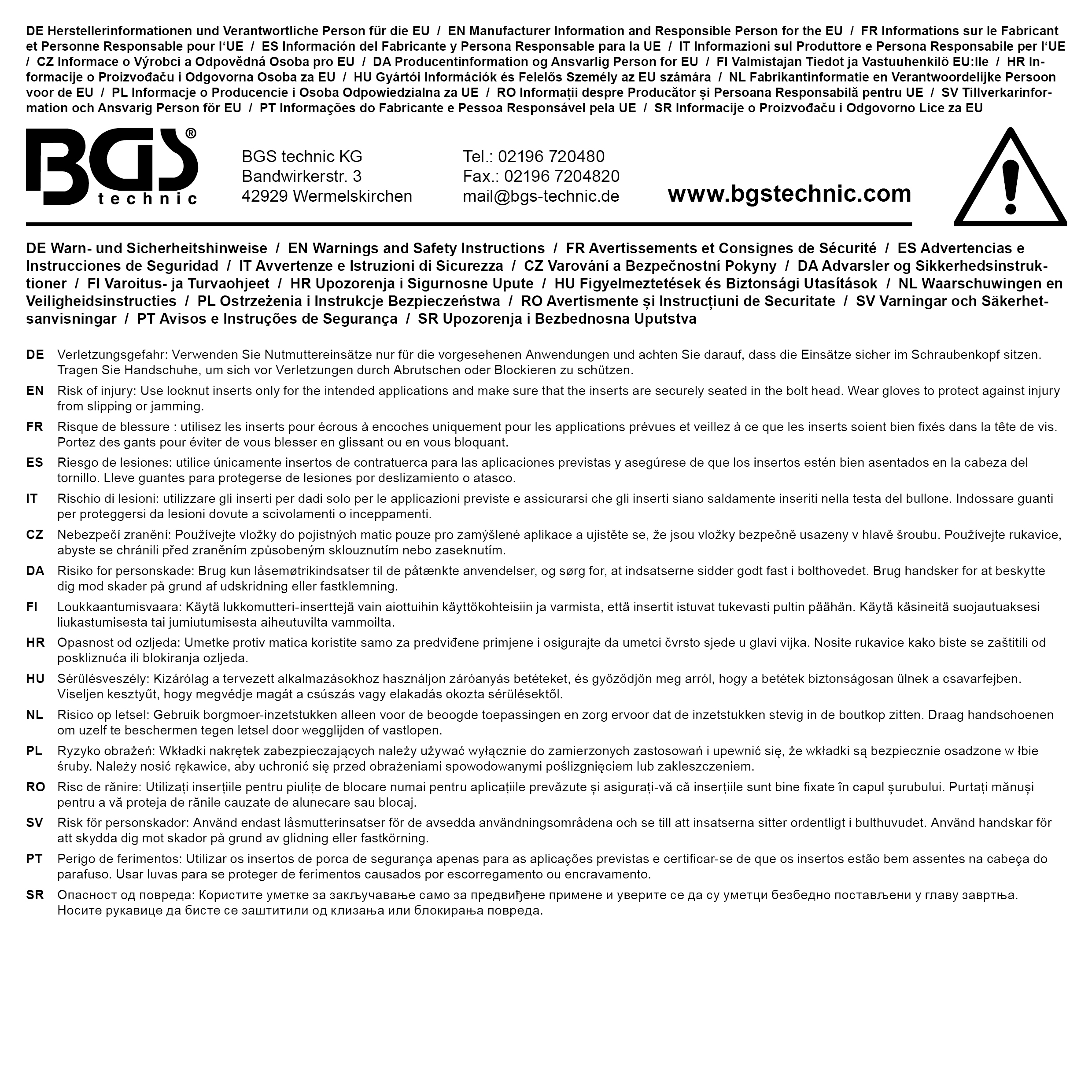 BGS Nutmutternschlüssel | Zapfen innen liegend | KM4