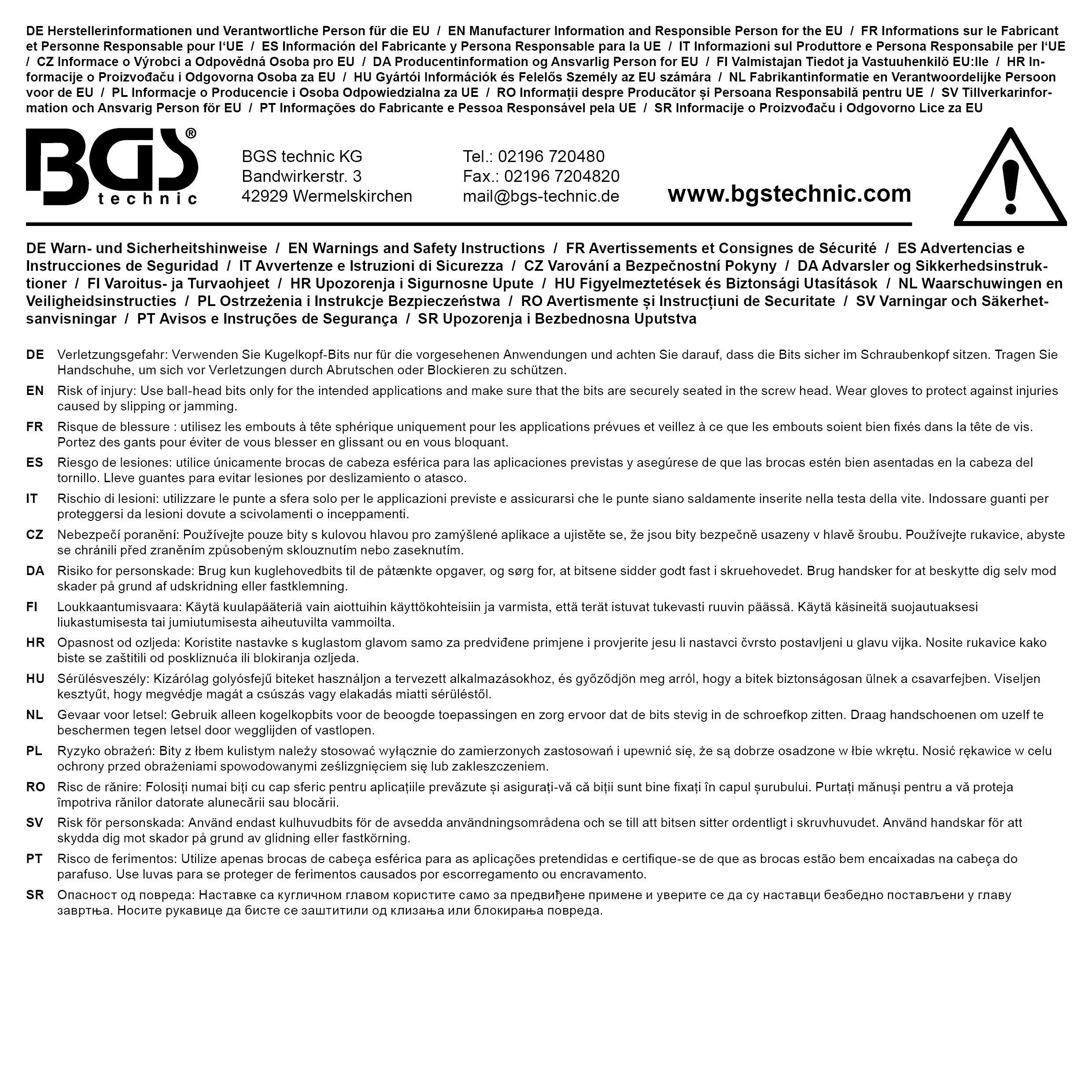 BGS Bit-Einsatz | Länge 140 mm | Antrieb Innenvierkant 12,5 mm (1/2") | Innensechskant mit Kugelkop