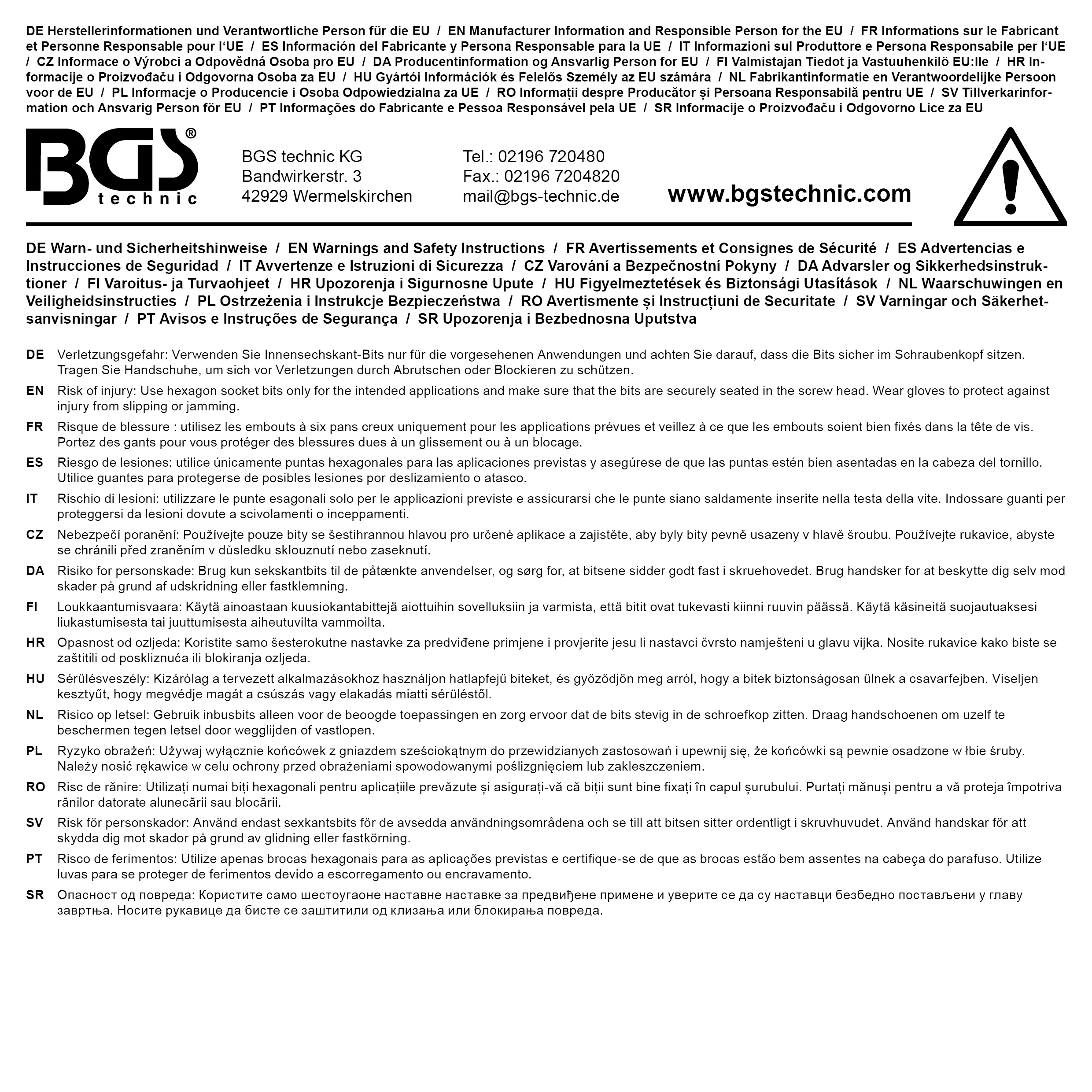 BGS Bit | Länge 75 mm | Antrieb Außensechskant 10 mm (3/8") | Innensechskant 7 mm