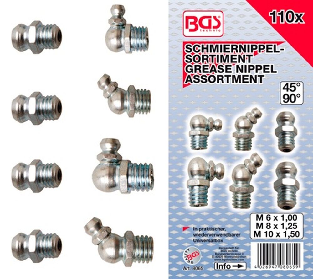 BGS Schmiernippel-Sortiment | 110-tlg.