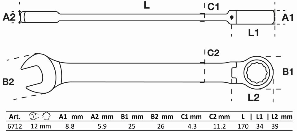 BGS Ratschenring-Maulschlüssel | abwinkelbar | SW 12 mm
