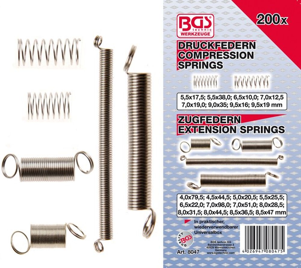 BGS Federn-Sortiment | Zug- und Druckfedern | 200-tlg.