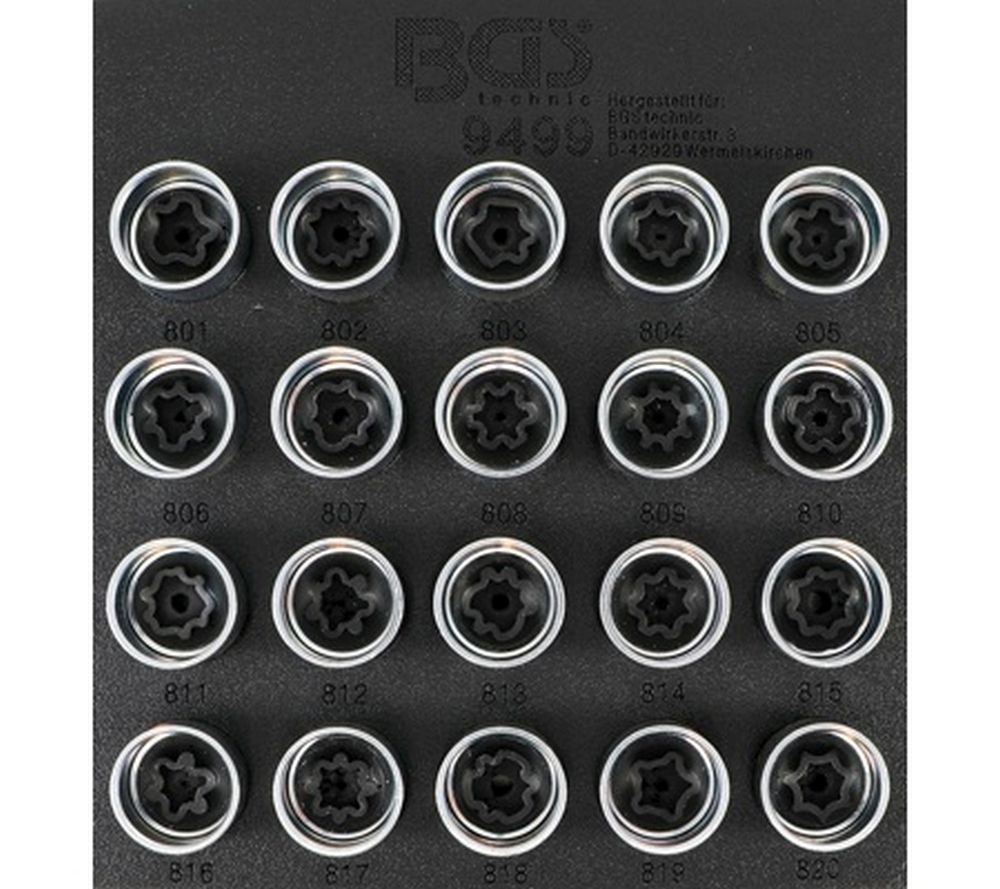 BGS Werkstattwageneinlage 1/6: Felgenschloss-Werkzeug-Satz für Audi | 20-tlg.